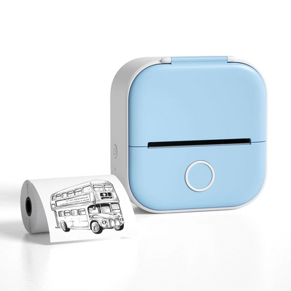 Belro portable mini thermal label printer showing printed labels for home use, compact electronic device for quick labeling.