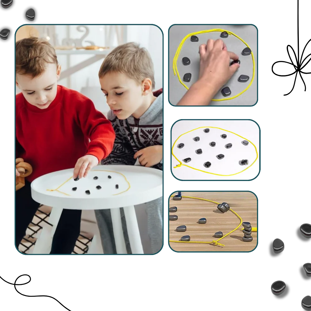 Magnetic chess game by Belro featuring black and white chess pieces on a game board for strategic play.