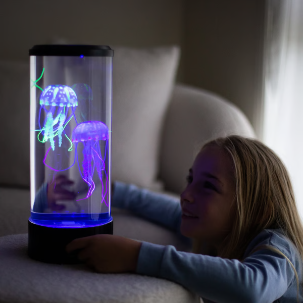 Belro LED jellyfish lava lamp and aquarium for kids and adults, featuring glowing jellyfish display in a clear tank.