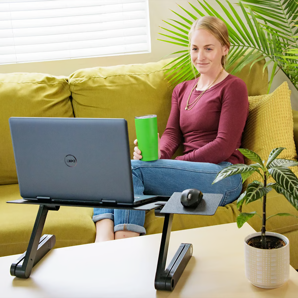 Adjustable Belro laptop stand for electronics and computers, showing its sleek, adjustable design on a white background.
