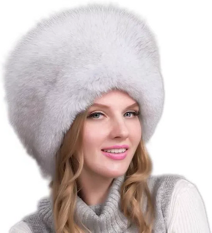 Belro women's natural fox fur winter hat with thick fur, ear muffs, warm and fashionable for cold weather.