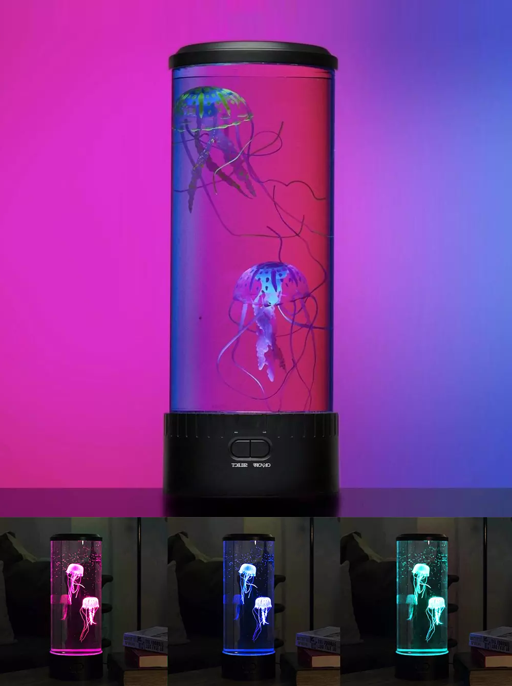 Belro Jellyfish LED lamp and aquarium for outdoor home decor, featuring realistic floating jellyfish in a sleek glass tank.