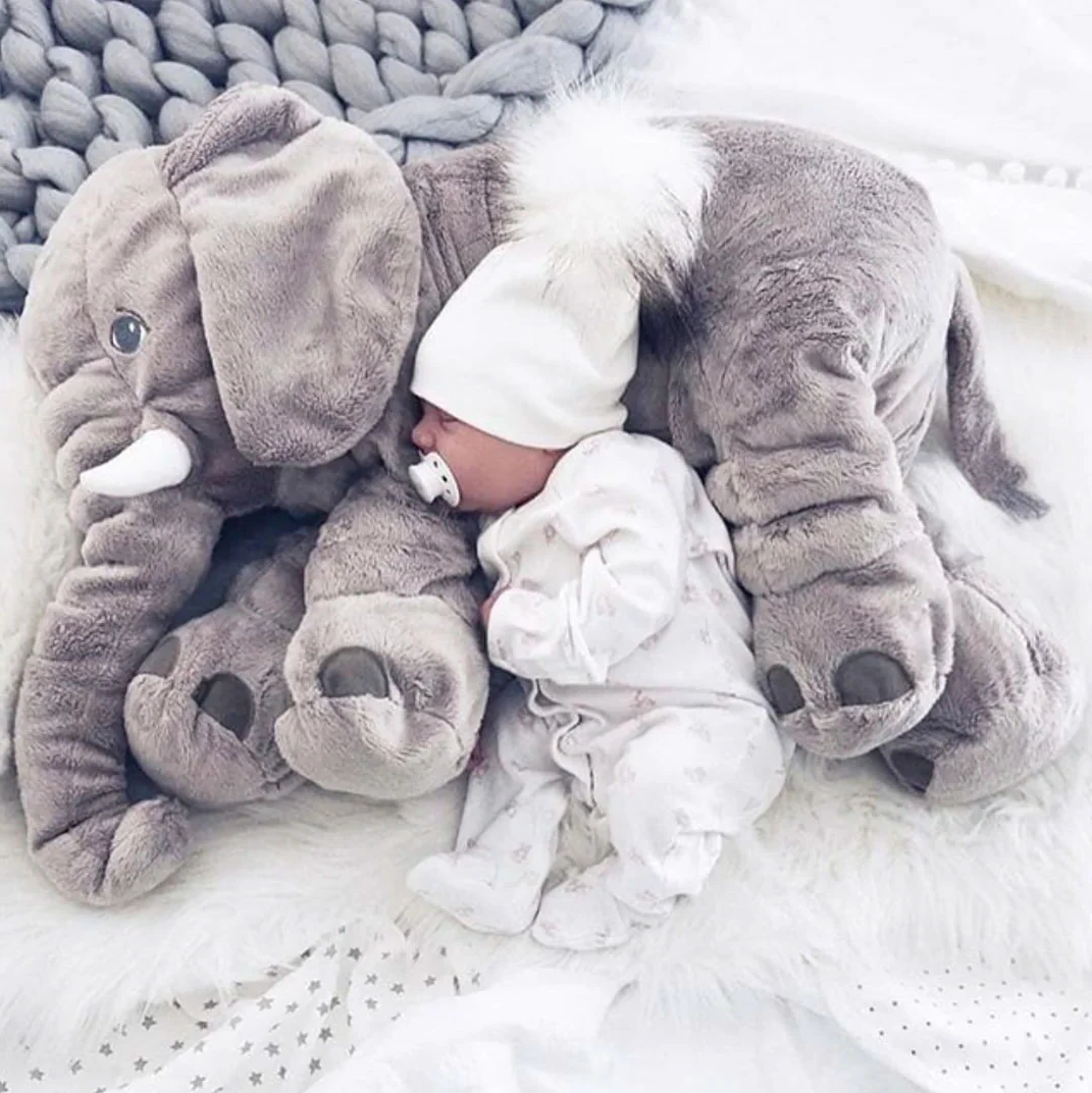 Belro Baby Elephant Cuddle Pillow with soft, plush fabric and detailed embroidered features for comforting and adorable decor.