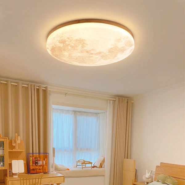 Belro Nordic minimalist moon-shaped acrylic LED ceiling light for outdoor home and garden decor, mounted on a ceiling.