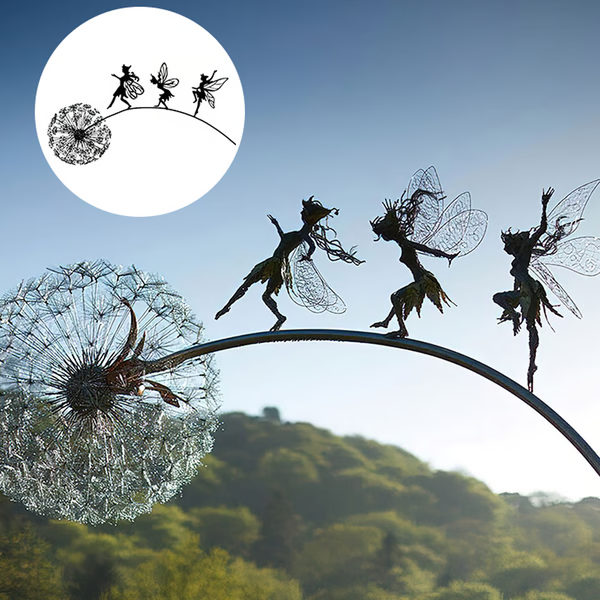 Belro Fairy Steel Garden Sculpture, decorative outdoor art featuring fairy design, displayed outdoors in a garden setting.