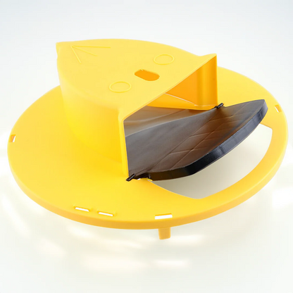 Belro Humane Bucket Cover Mouse Trap on a wooden surface, designed for outdoor pest control, with a sturdy cover for mouse trapping.