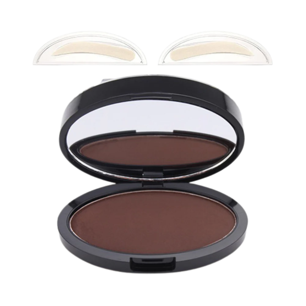Belro Sleek All-day Eyebrow Stamp showing the compact with eyebrow stencil and applicator for easy, precise eyebrow makeup application.