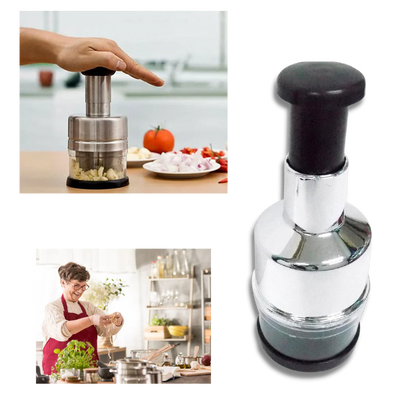 Belro stainless steel garlic chopper with ergonomic handle and sharp blades, ideal for quick garlic crushing in the kitchen.