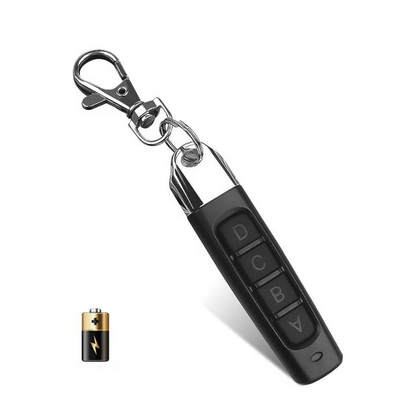 Belro 4-in-1 universal remote control duplicator for car, garage door, and gate, shown with multiple remote controls in outdoor setting.