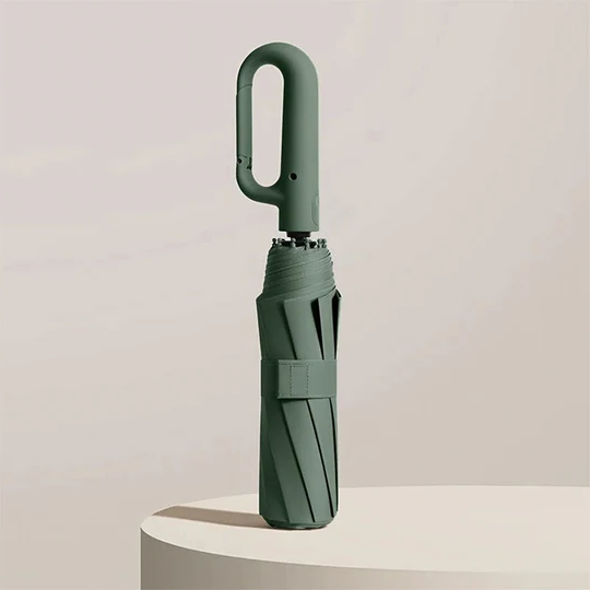 Belro reinforced contemporary compact umbrella open, showing sturdy frame and sleek black design, perfect for rain protection.