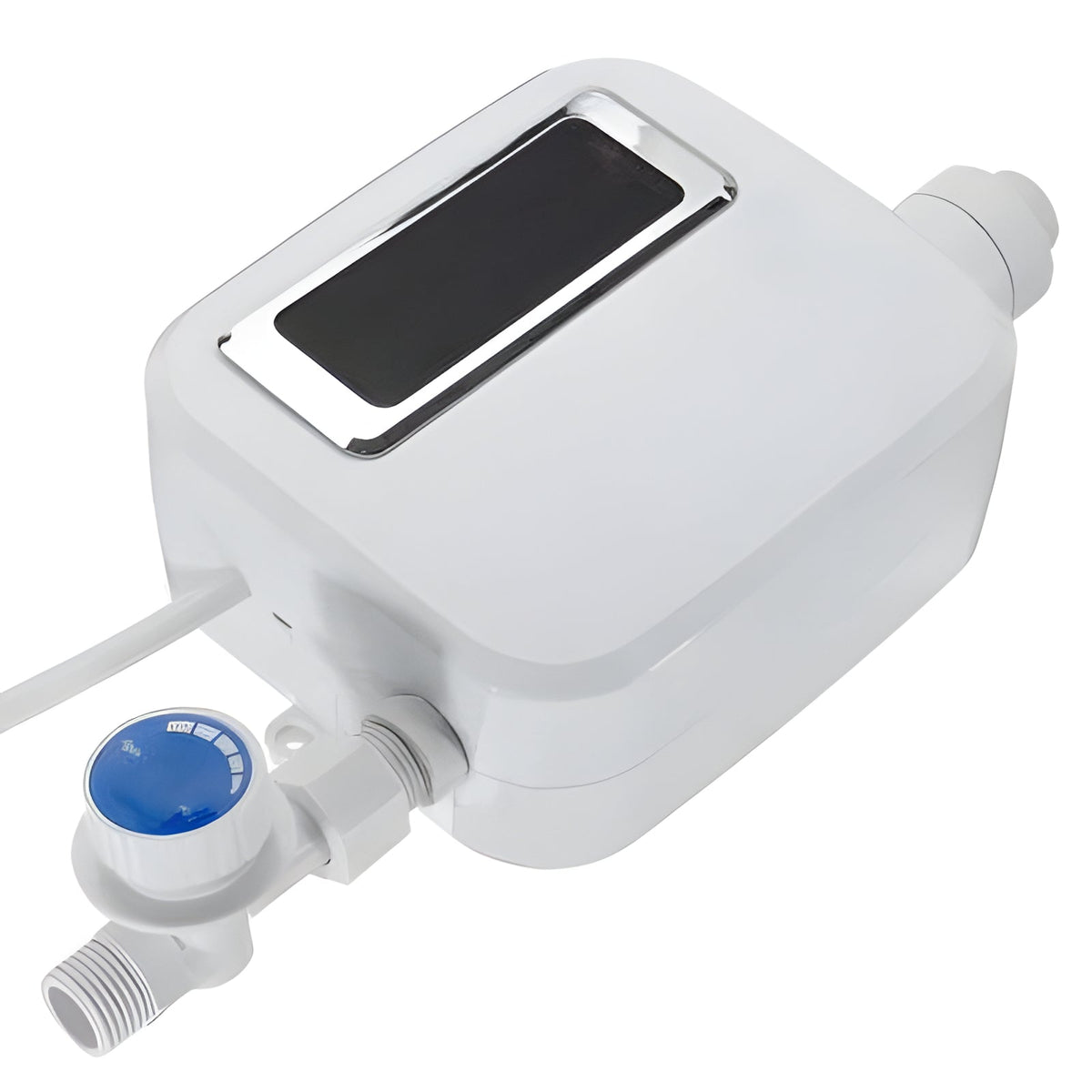 Belro portable tankless electric water heater with temperature control knob, ideal for outdoor home use.