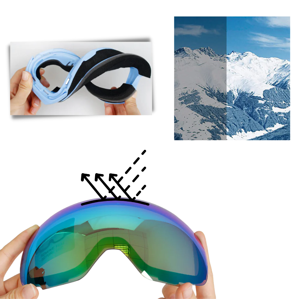 Belro snow goggles with interchangeable lens bundle, designed for winter sports, featuring clear and tinted lenses for enhanced visibility