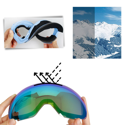 Belro snow goggles with interchangeable lens bundle, designed for winter sports, featuring clear and tinted lenses for enhanced visibility