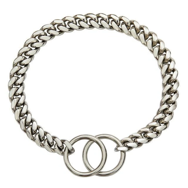 Black and gold stainless steel dog chain collar by Belro, heavy-duty pet accessory for dogs with secure buckle and sturdy design.