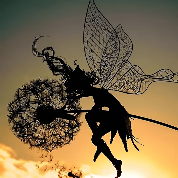Belro Fairy Steel Garden Sculpture featuring intricate fairy design, ideal for outdoor garden decor.