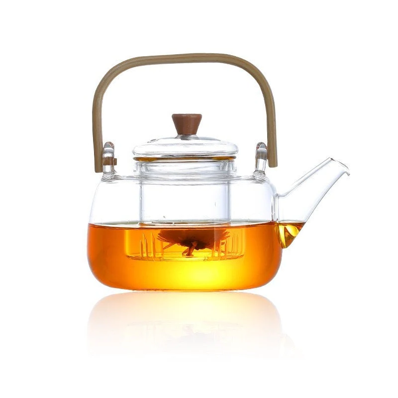 Heat-resistant borosilicate glass teapot by Belro, perfect for boiling and serving tea in a home kitchen setting.