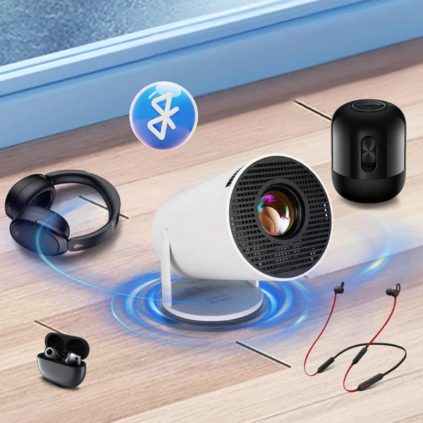 Belro HD Smart 4K projector displaying a vibrant home theater image on a white wall.