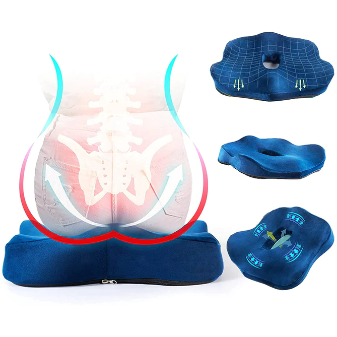 Belro memory foam seat cushion for lower back pain relief, ergonomic support for health and comfort during sitting.