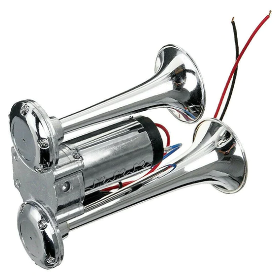Belro super loud train horn for tracks and cars, featuring a large horn and mounting hardware, designed for powerful sound output.