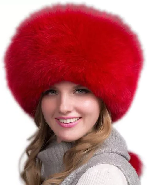 Belro women's winter hat with thick natural fox fur, featuring ear muffs for warmth and fashion during cold weather.