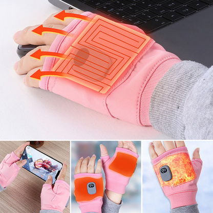 Belro USB rechargeable heated fingerless gloves for outdoor use, showing black gloves with heating elements and adjustable straps.
