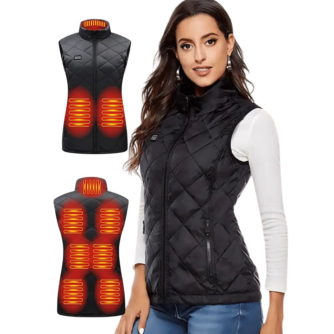 Women’s heated gilet by Belro, lightweight activewear vest with heating elements, designed for warmth and outdoor activities.