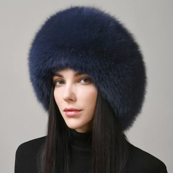 Belro women's winter fox fur hat with thick, warm fur and earmuffs, stylish and cozy for cold weather.