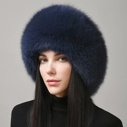 Belro women's winter fox fur hat with thick, warm fur and earmuffs, stylish and cozy for cold weather.