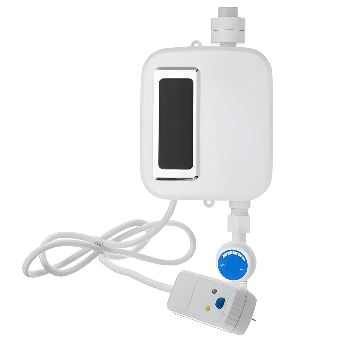 Belro portable tankless electric water heater with temperature control knob, suitable for outdoor use in home and garden settings.