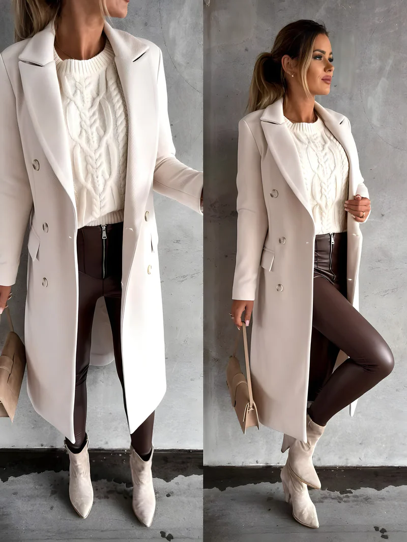 Elegant Belro coat featuring a classic design with a tailored fit, displayed on a hanger against a neutral background.