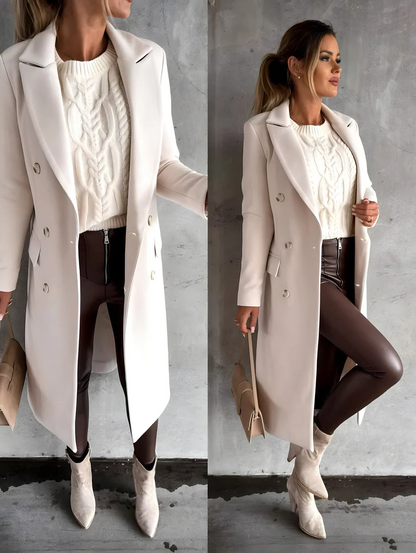 Elegant Belro coat featuring a classic design with a tailored fit, displayed on a hanger against a neutral background.