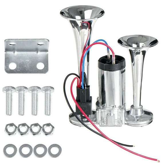 Belro super loud train horn for tracks and cars, electronic audio device with powerful sound output and metal mounting components.