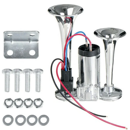 Belro super loud train horn for tracks and cars, electronic audio device with powerful sound output and metal mounting components.