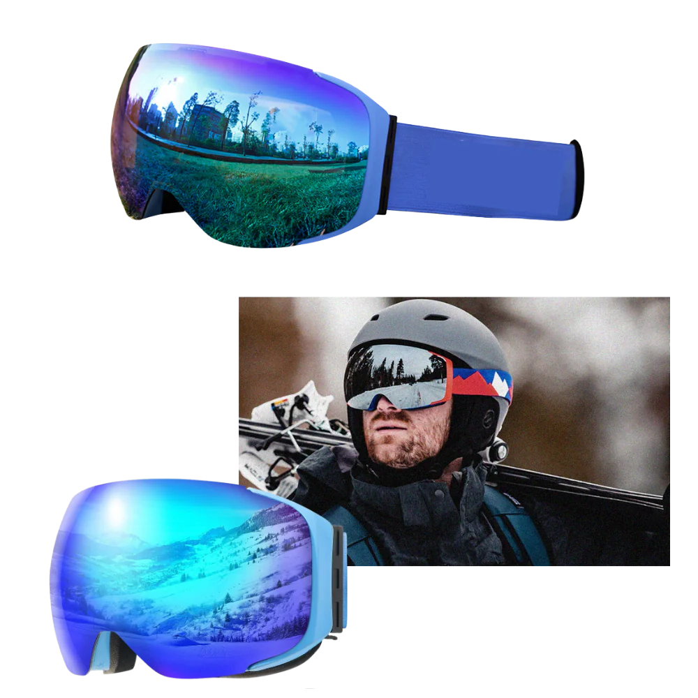 Belro snow goggles with interchangeable lens bundle for winter sports, featuring adjustable strap and clear, tinted lenses.