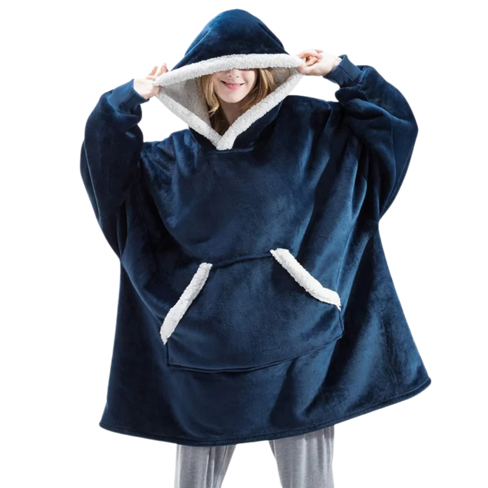 Belro giant blanket hoodie in cozy rainwear style, shown with soft fabric, oversized fit, and hood for warmth and comfort.