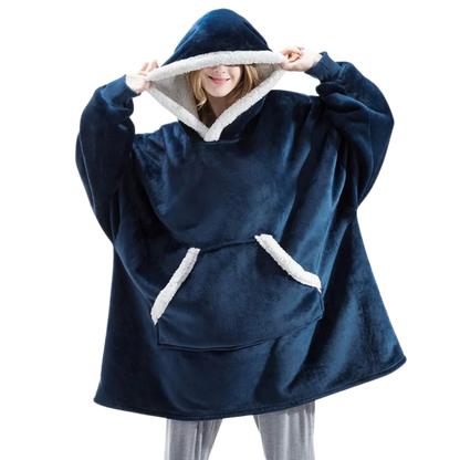 Belro giant blanket hoodie in cozy rainwear style, shown with soft fabric, oversized fit, and hood for warmth and comfort.