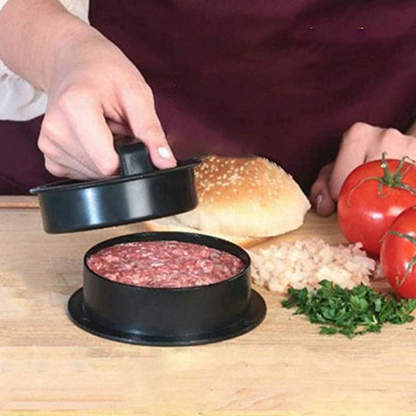 Belro hamburger press and patty maker for home kitchen, showing the round metal mold used for shaping burger patties.