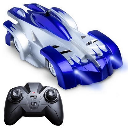 Belro Ultimate Wall Climbing Remote Control Car on a smooth wall surface, showcasing its innovative design and climbing capabilities.