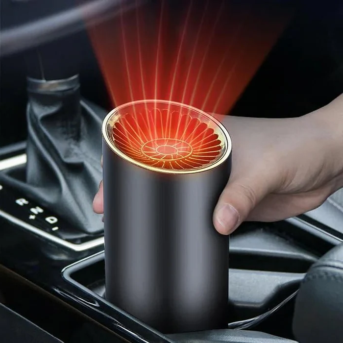 Belro fast heating cup-shaped car warm air blower with adjustable settings, rotatable plug, suitable for cars, SUVs, RVs, and trucks.