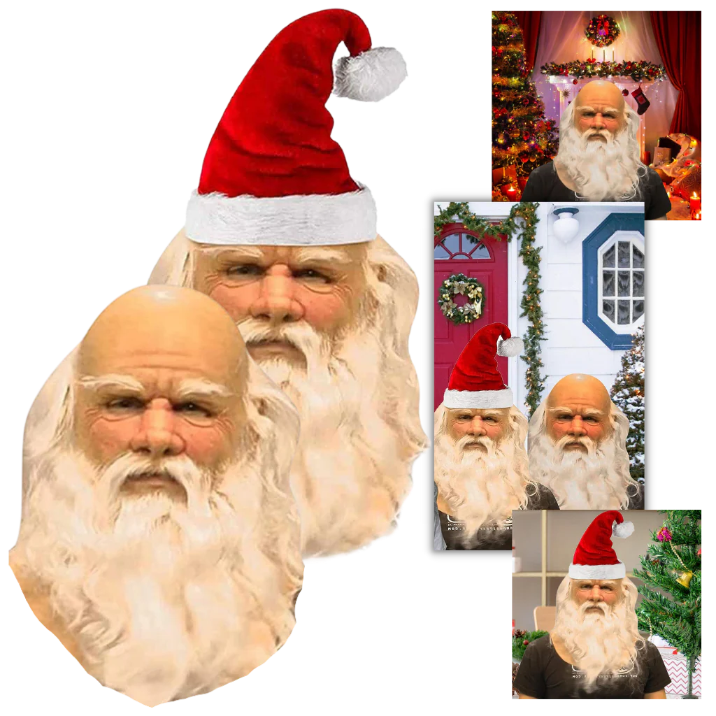 Belro Cosplay Santa Mask featuring a realistic red and white Santa face with eye openings, perfect for holiday costumes.