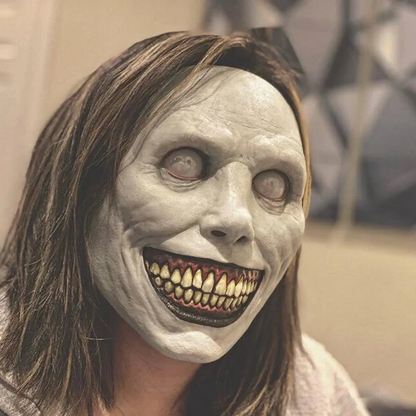 Belro creepy white eyed demon smiling mask with sinister expression, perfect for costumes and spooky events
