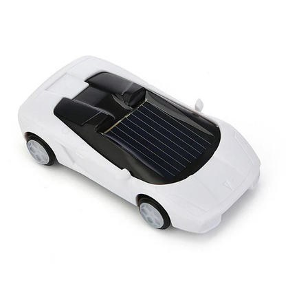 Belro solar powered mini race car toy with sleek electronic design, shown racing on a smooth surface.