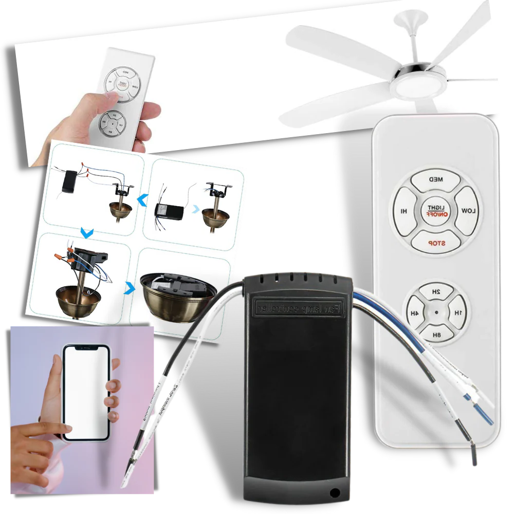 Belro universal fan remote control, electronic device with buttons for adjusting fan settings and speed.