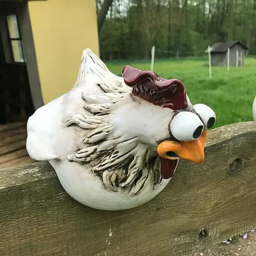 Belro funny chicken fence decor resin garden statue, designed to resemble a humorous chicken figure for outdoor decoration.