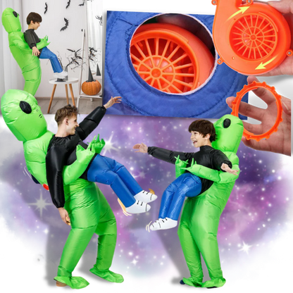 Belro inflatable alien costume with bright green body and large head, designed for fun dress-up and costume parties.