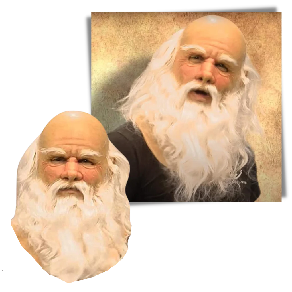 Belro Santa cosplay mask with realistic white beard and red hat, perfect for holiday costumes and festive dress-up.