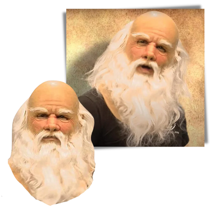 Belro Santa cosplay mask with realistic white beard and red hat, perfect for holiday costumes and festive dress-up.