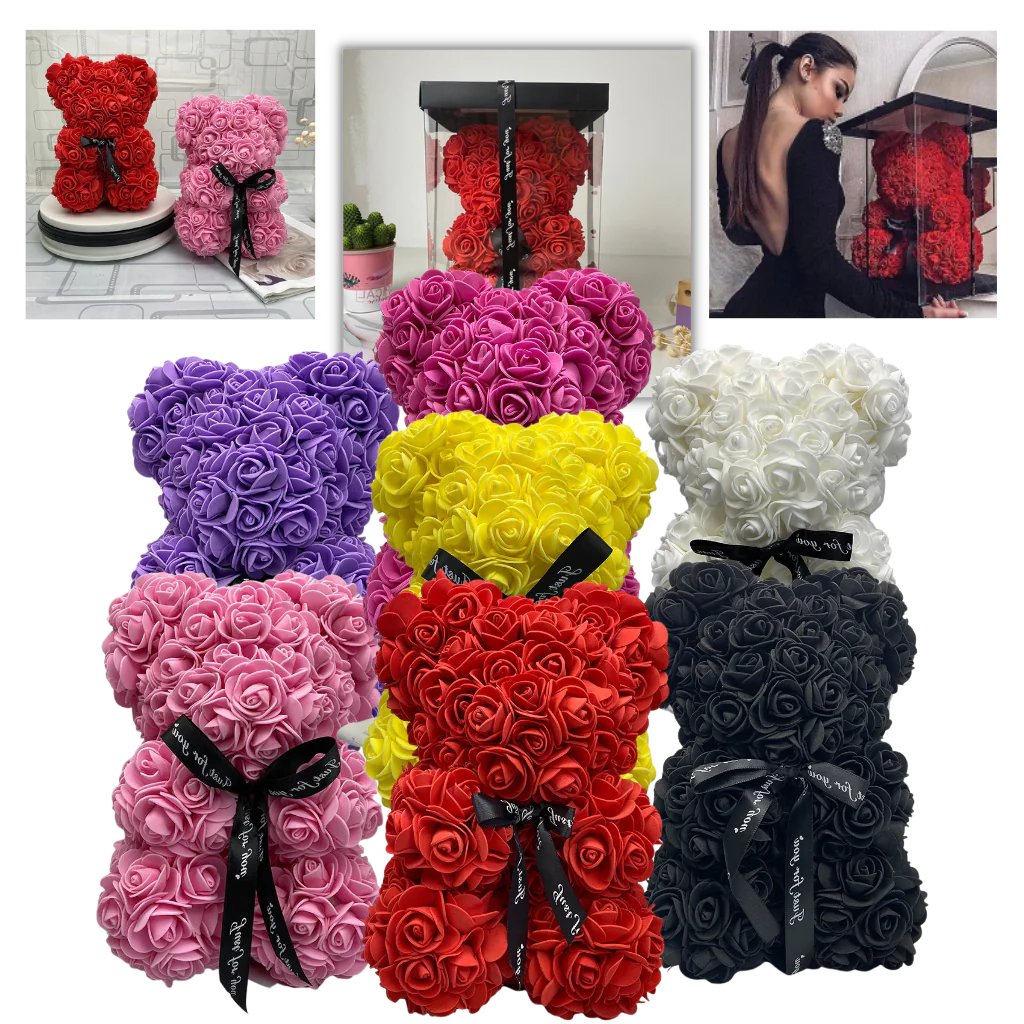 Belro Roses teddy bear, a plush decorative accessory for men's clothing, featuring a soft teddy bear with rose details.
