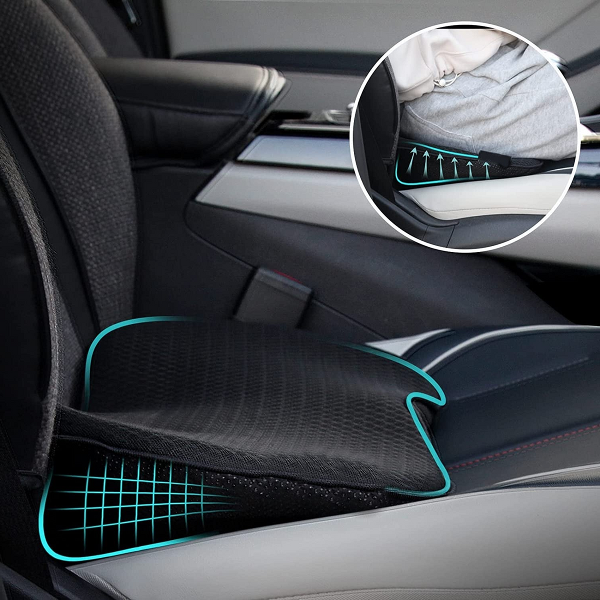 Belro adult car booster seat cushion for back support, ergonomic design for comfort and posture improvement while driving.