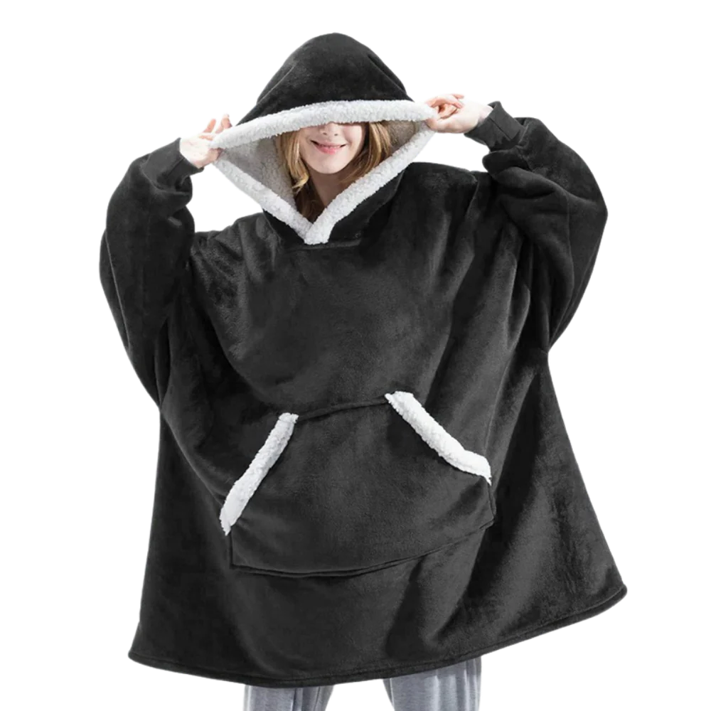 Belro Giant Blanket Hoodie in cozy rainwear style, featuring oversized fit and warm, soft fabric for comfortable outdoor wear